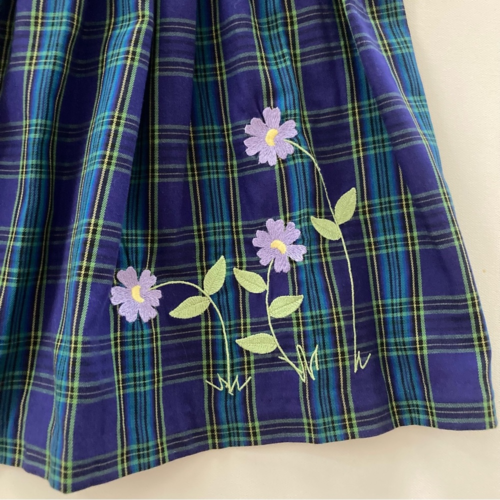Vintage 4T Toddler Girl Plaid Purple Dress Flower Embroidered Spring - Picture 7 of 7